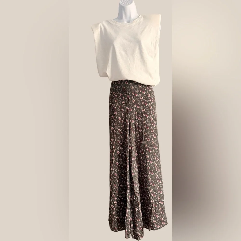 Free People Floral Wide Leg Pants - Gray and Pink